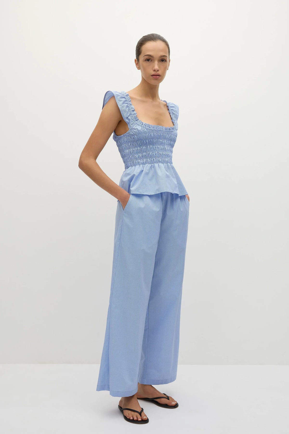 Martine Pant Micro Gingham Soft Blue - Final Sale