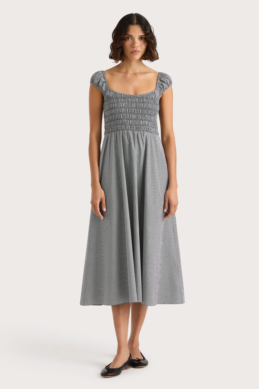 Amelie Midi Dress Gingham Black - Final Sale