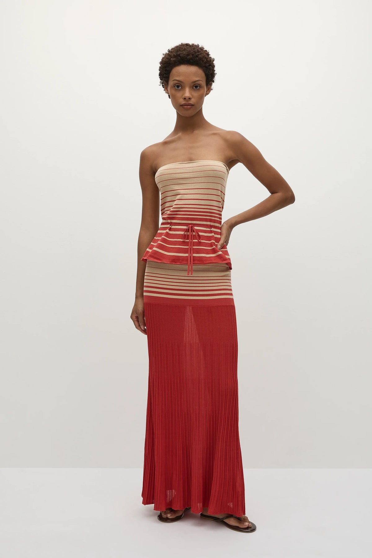 Casia Top Accordion Stripe Amber Fawn - Final Sale