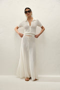 Lenna Polo Top Pointelle Lace Vintage White - Final Sale