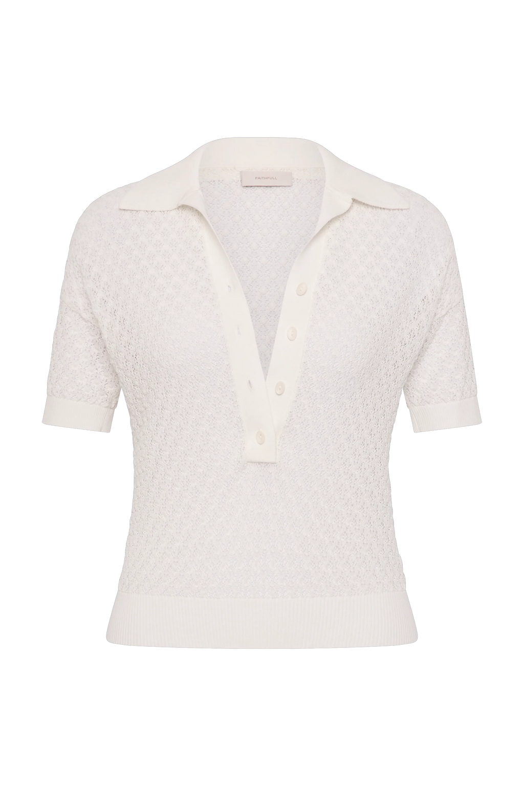 Lenna Polo Top Pointelle Lace Vintage White - Final Sale