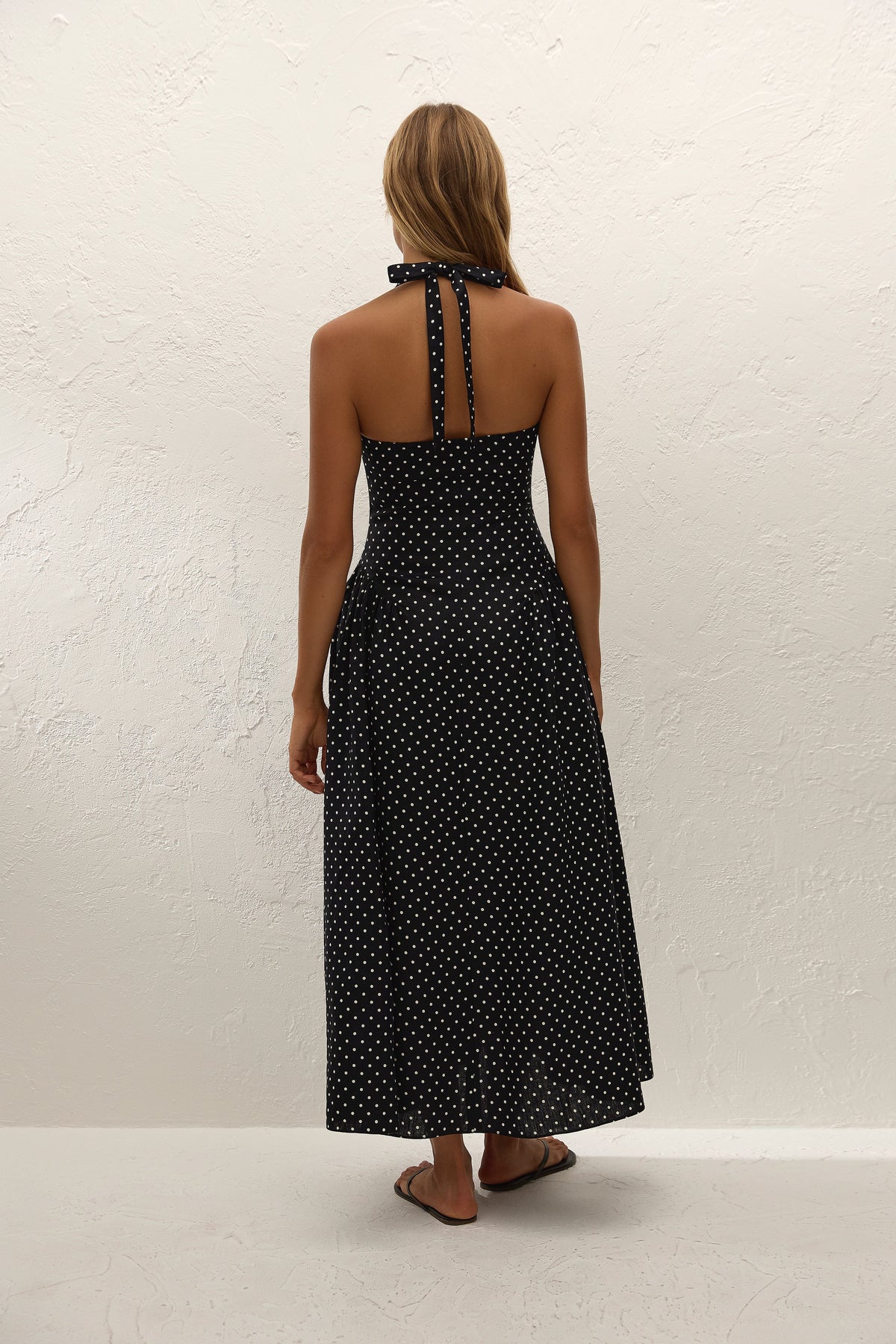 La Cala Midi Dress Lola Polka Dot Black Cream