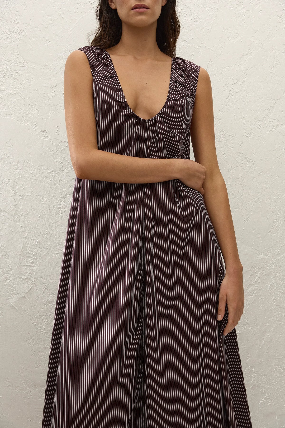 Pedrera Maxi Dress Rocio Pinstripe Chocolate Plum - Final Sale