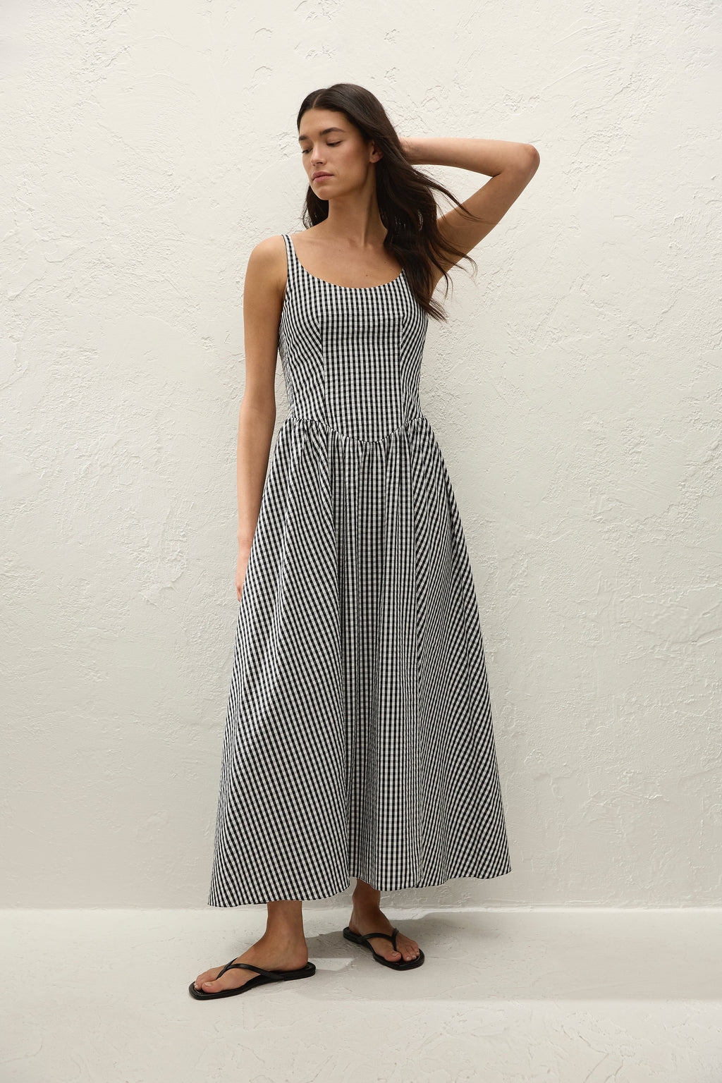 Chiara Midi Dress Black Textured Gingham - Final Sale