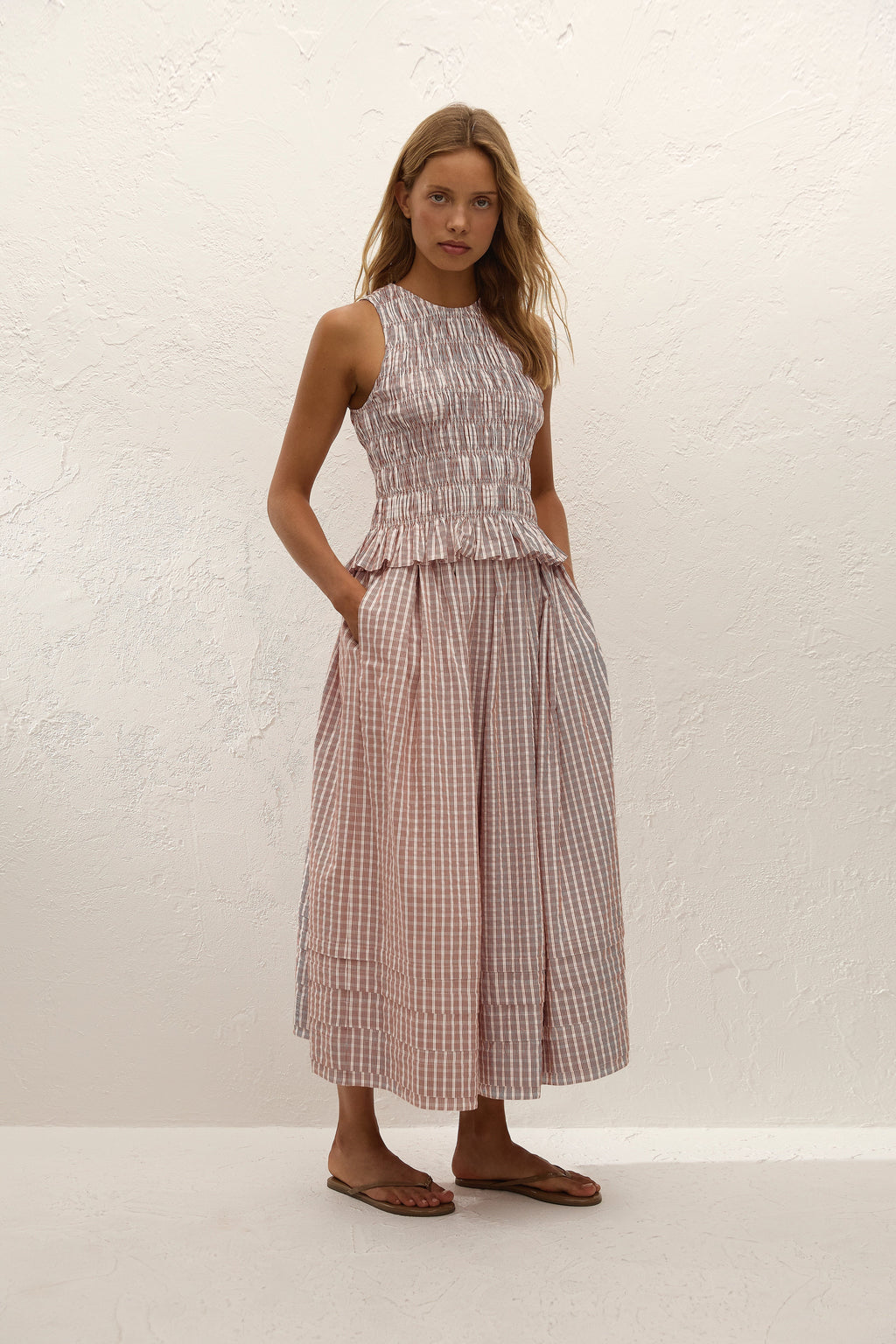 Cales Skirt Paloma Check Cinnamon White