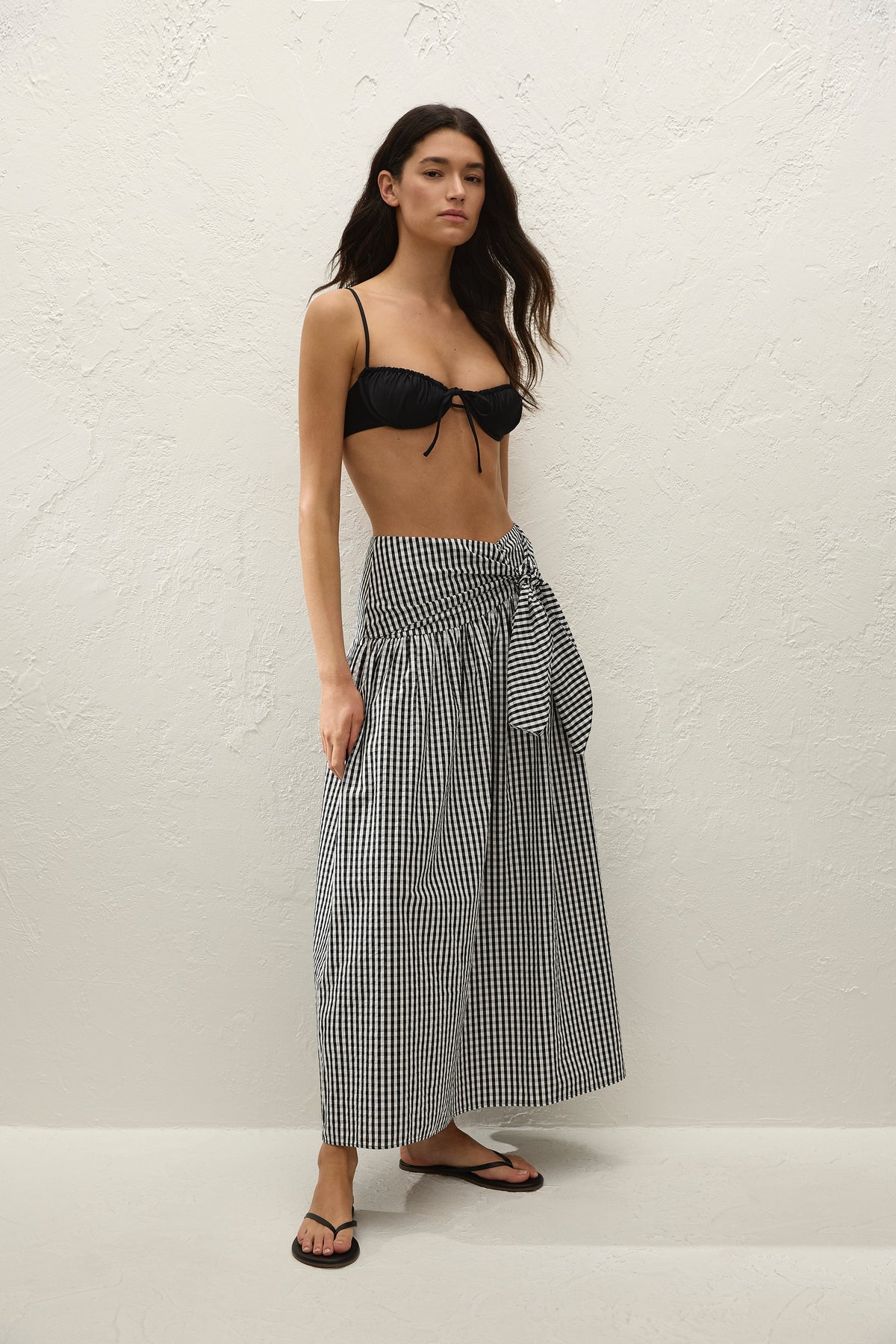 Lucia Midi Skirt Black Textured Gingham - Final Sale