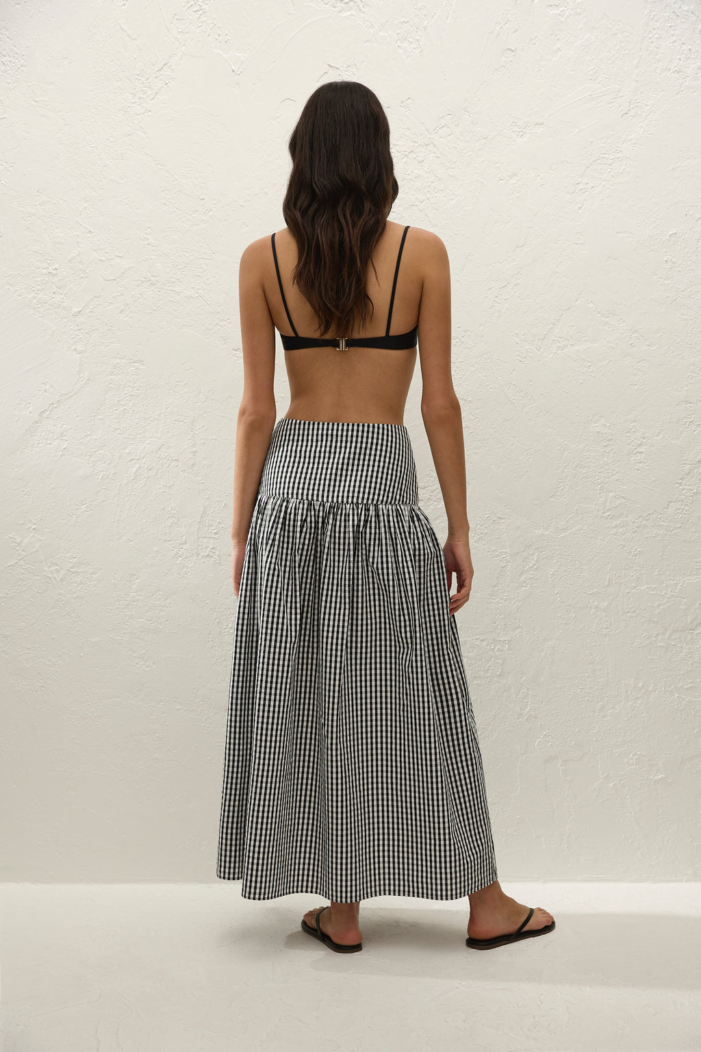 Lucia Midi Skirt Black Textured Gingham - Final Sale